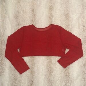 Red Long Sleeve Mesh Crop Top